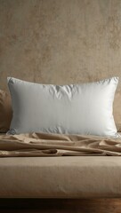 White pillow mockup on a neutral light background.