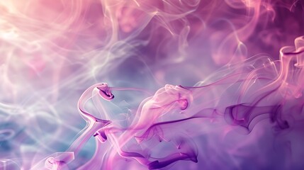 Fototapeta premium Dreamlike viva magenta smoke, gently swirling and highlighted with soft splashes of light, evoking the beauty of fluid ink-like movement in an abstract setting