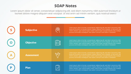 SOAP note infographic concept for slide presentation with box table fullpage colorful with 4 point list with flat style