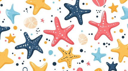 A unique, colorful flat design with starfish and textures, ideal for home decor and art enthusiasts looking for fresh ideas.