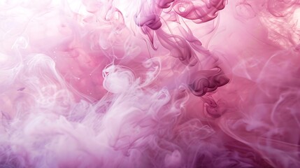 Obraz premium Ethereal strands of viva magenta smoke swirling effortlessly, illuminated by soft light, set against a dreamlike abstract background. The composition mimics the graceful dispersal of ink in water