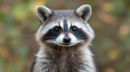 Obraz premium A raccoon gazes curiously at the camera in a natural setting during the early morning hours