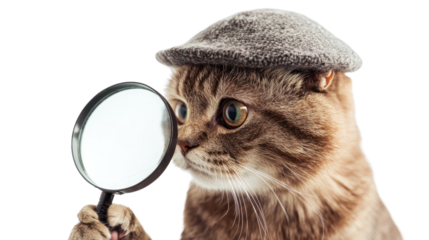 detective cat on a white transparent background