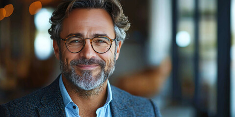 Obraz premium Smiling man with glasses and grey beard.