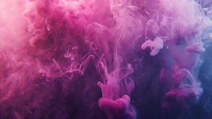 Flowing viva magenta smoke, illuminated by gentle streaks of light, creating captivating splashes that dance across an abstract backdrop, evoking the essence of ink spreading in water