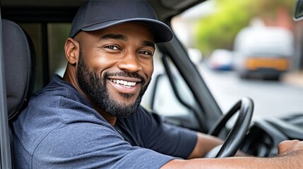 Confident Delivery Driver Behind the Wheel, Ready for the Road, Transportation and Logistics Theme
