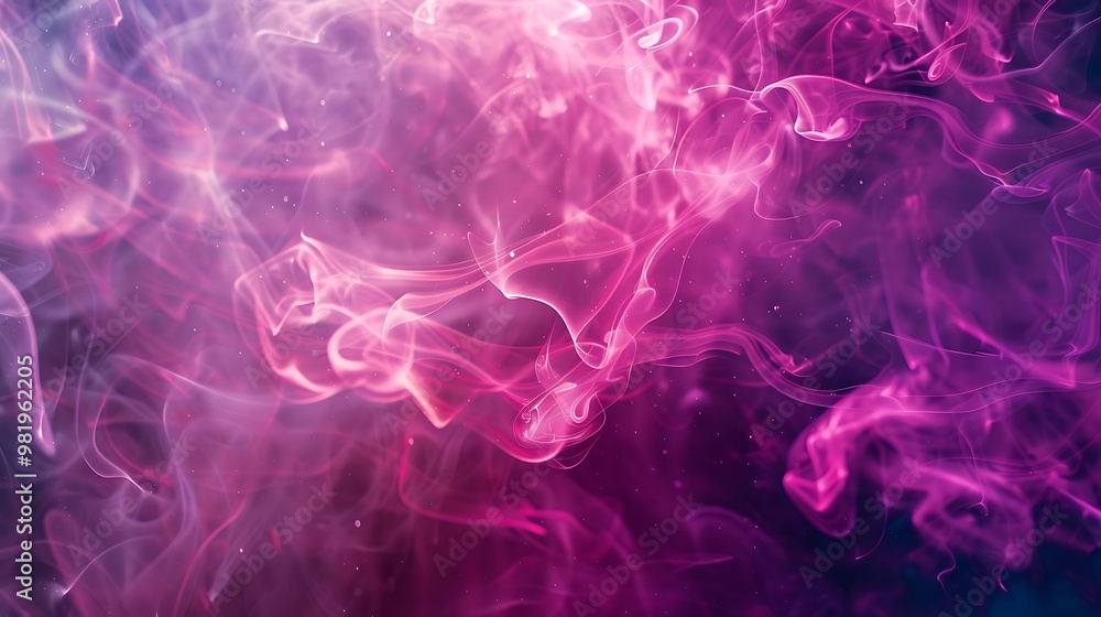 Poster luminous viva magenta smoke swirling in abstract patterns, highlighted by streaks of light and subtl