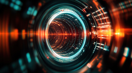 Obraz premium Abstract futuristic digital technology background with hologram and laser light effects