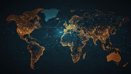 World map with logistics network distribution and a cargo ship concept for fast global shipping.