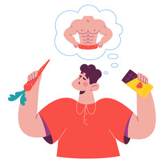 Man making a choice in favor of a healthy diet