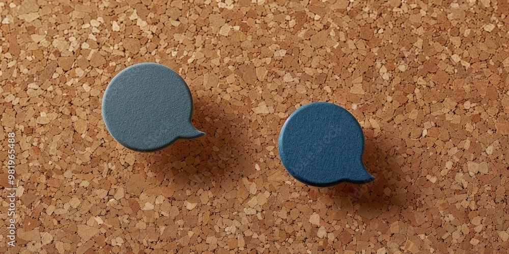 Poster close-up of a round and a square speech bubble placed on a cork board.