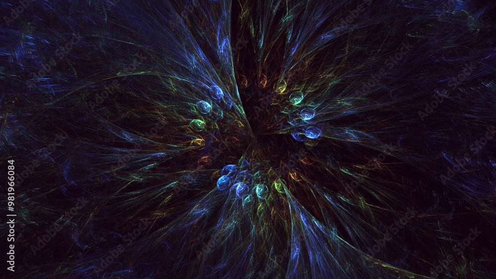 Poster 3d rendering abstract blue fractal light background. its not ai generatd illustration.