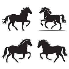 Black and white vector silhouettes set of horse icon