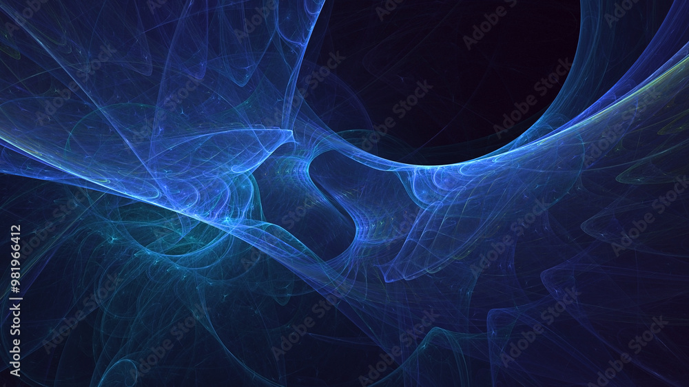 Poster 3d rendering abstract blue fractal light background. its not ai generatd illustration.