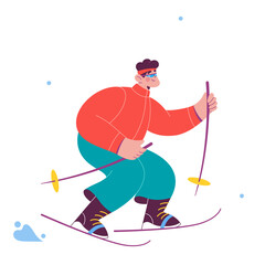 Athlete skiing in snowing weather