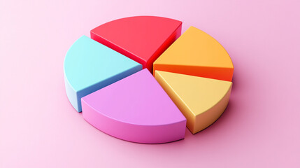 Obraz premium colorful pie chart, pink background, 3d model
