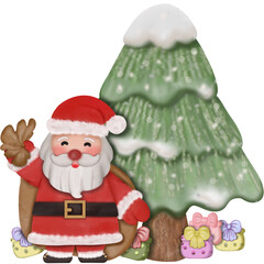 Set of cartoon santa claus and Reindeer hand drawn cute.characters cute and happy for decor elements christmas  holiday eve celebration .