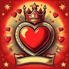 Illustration of a heart with a crown with space below for text, album cover