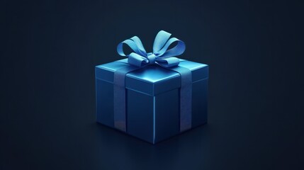 Obraz premium Blue gift box on dark blue background. Generative AI. transparent background