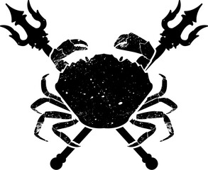 Crab and two crossed tridents. Design element for emblem, sign, badge, poster. Vector illustration