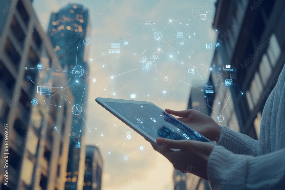 Poster digital network connection in urban environment