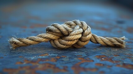 Fototapeta premium Close-up of a Knotted Rope on a Rusty Surface