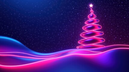 Creative neon design of. party background with Christmas tree. Template for advertising, web, social media and fashion ads. Poster, flyer, greeting card. AI generative transparent background