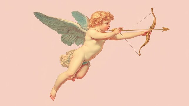 cupid flying overhead shooting his arrow vintage illustration isolated on a transparent background, generative ai transparent background