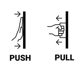 Push Pull Door Sign, Push and Pull Symbol Vector, Design Templet, Door Sign, Pull and Push Hand icon.