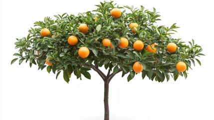 orange tree with fruits on white background