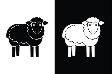 Minimalist Sheep Silhouette. Vector Illustration on White and Black