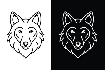 Wolf head line icon Vector illustration. Wolf Vintage Logo Stock Vector black white background
