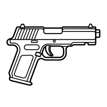 recommend clip art: Modern semi-automatic pistol gun outline icon in vector format for firearm designs.