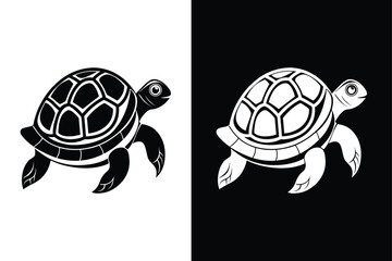 Turtle marine animal icon. Sea turtle silhouette. vector illustration black white