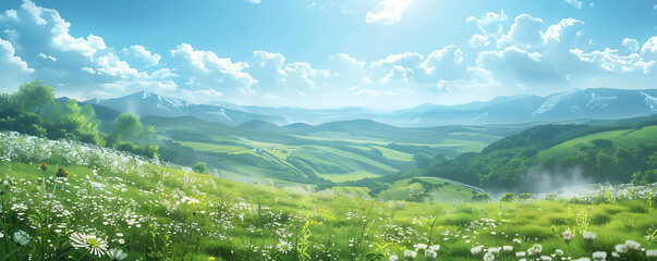 Meadow Field with Clear Blue Sky