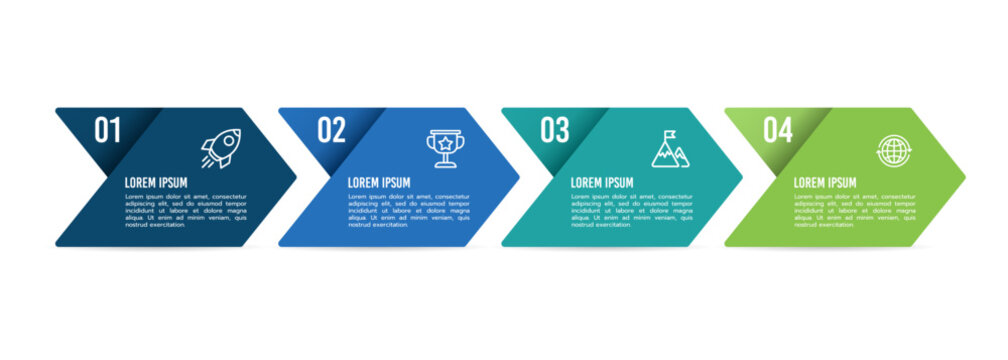 4 process infographic arrows design template. Planning, Marketing, Strategy and Business presentation. Vector illustration.	