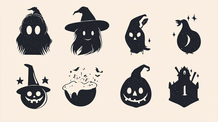 Halloween illustrations with witches, pumpkins, and spooky themes for festive fun