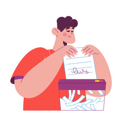 The man putting the document into the shredder