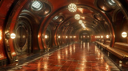 Obraz premium Futuristic Steampunk Corridor: A Journey Through Time and Design