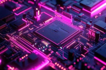 Obraz premium Futuristic circuit board with glowing pink elements.