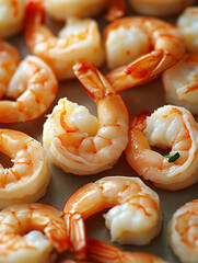 Plump and tender shrimp arranged in appetizing display captures freshness and quality, ideal for seafood market advertising, cooking show visuals, and high-end catering service promotions