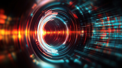 Obraz premium Abstract futuristic digital technology background with hologram and laser light effects