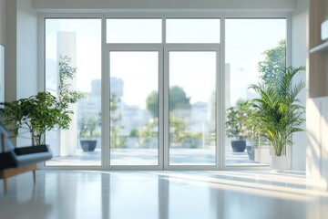 large window into white office