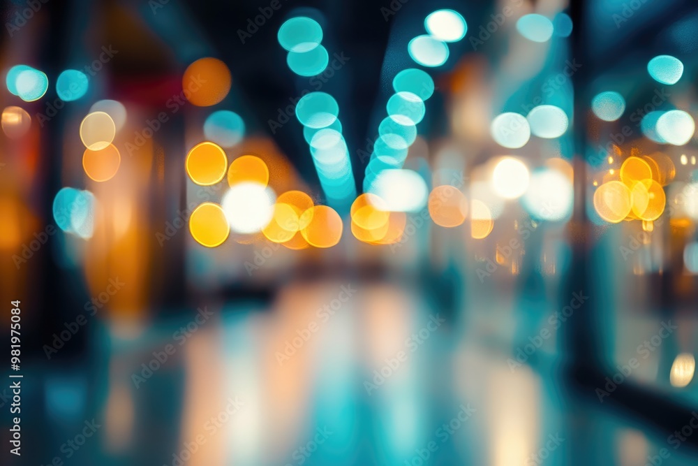 Poster abstract blur image background of shopping mall with light bokeh and flare light bulb