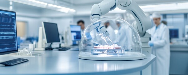 Advanced robotic technology working in a modern laboratory, showcasing precision and innovation in scientific research.