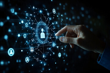 Futuristic digital human networks visualize interconnected technology, perfect for AI conference presentations, cybersecurity marketing materials, and cutting-edge tech company branding