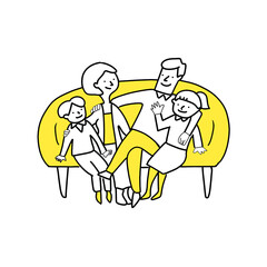 Illustration family of 4 people sitting on the sofa