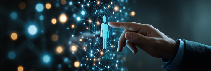 Futuristic digital human networks visualize interconnected technology, perfect for AI conference presentations, cybersecurity marketing materials, and cutting-edge tech company branding