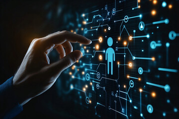 Futuristic digital human networks visualize interconnected technology, perfect for AI conference presentations, cybersecurity marketing materials, and cutting-edge tech company branding