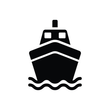 Ship black and white flat vector icon design. Ferry symbol and glyph design